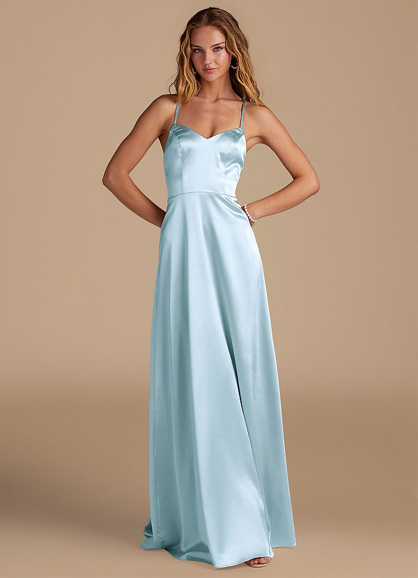 Azazie Mei Bridesmaid Dresses Sky Blue A-Line Sweetheart Neckline Metallic Satin Dress image1