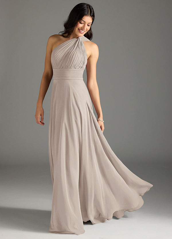 Azazie Charlize Bridesmaid Dresses Frost A-Line One Shoulder Chiffon Dress image1