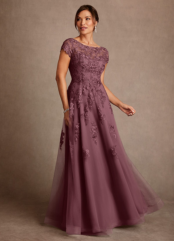 Azazie Jalinda Mother of the Brides Dresses Sangria A-Line Lace Chiffon Dress image1