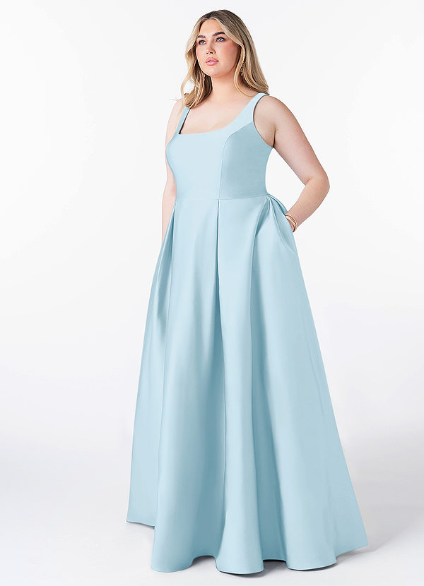 Azazie Neve Bridesmaid Dresses Sky Blue Ball-Gown with Pockets Stretch Satin Dress image1