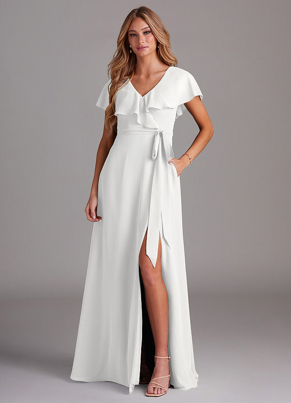 Azazie Lainey Bridesmaid Dresses White A-Line with Pockets Chiffon Dress image1
