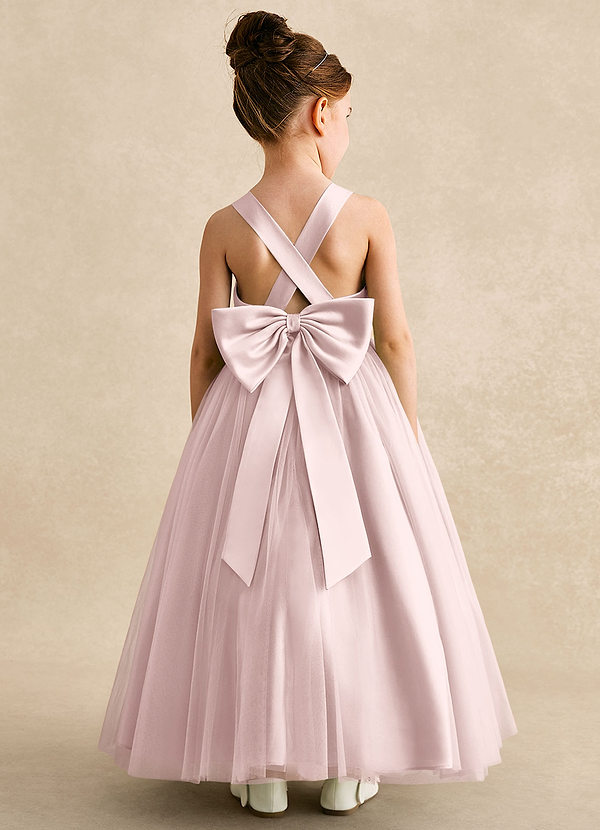 Azazie Peanut Flower Girl Dresses Blushing Pink A-Line Strap Tulle Dress image1