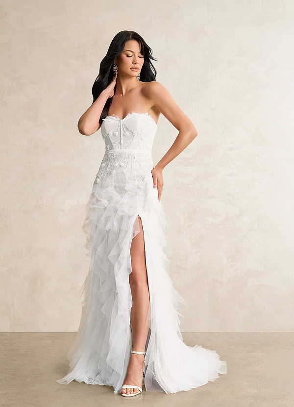 Azazie Ceresia Wedding Dresses Diamond White Sheath Sequins Tulle Dress image1