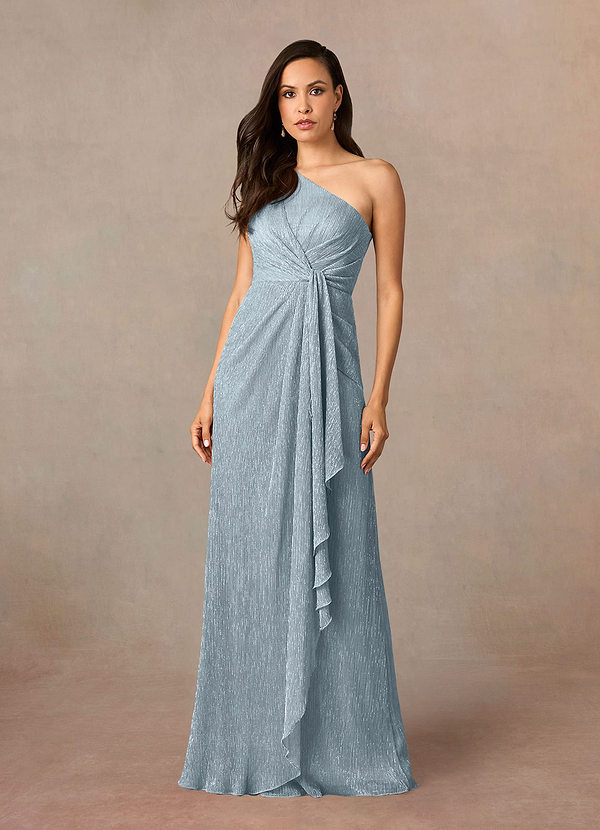 Azazie Theresa Mother of the Brides Dresses Dusty Blue Sheath One Shoulder Metallic Mesh Dress image1