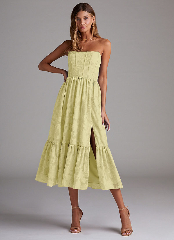 Azazie Delphina Bridesmaid Dresses Lemon Sorbet A-Line Strapless Floral Burnout Convertible Dress image1
