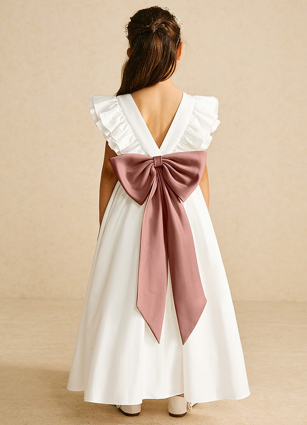 Azazie Aero Robes de Fillette d'Honneur Robe Trapèze en Coton Plissée Ivoire Cèdre Rose image1