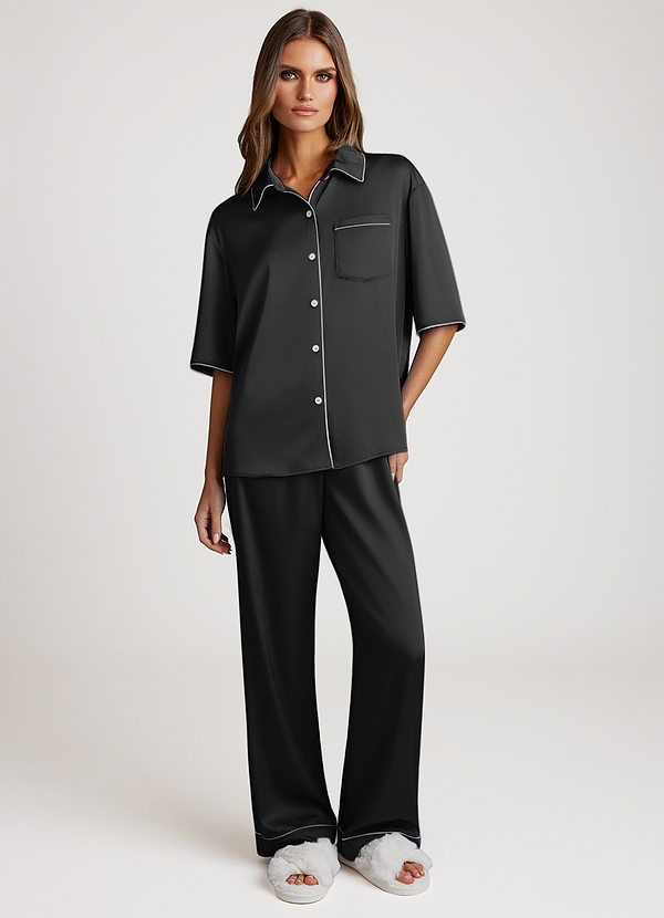 front Black Contrast-trimmed Pajama Set