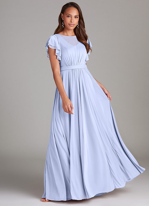 Azazie Daphne Modest Bridesmaid Dresses A-Line Ruched Mesh Floor-Length Dress image1