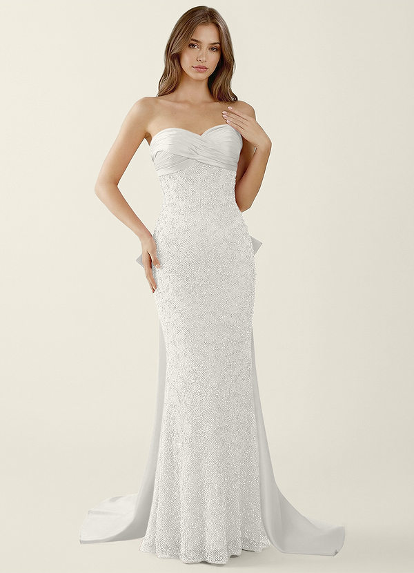 Amaryllis Wit Korsetjurk met kralen en vetersluiting op de rug, zeemeerminjurk voor een gala image1