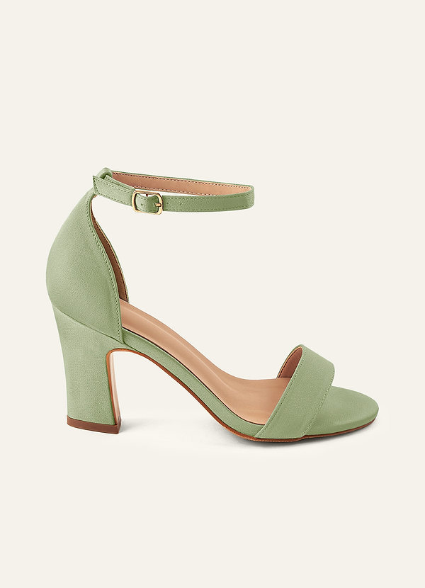 front Matching Color Stretch Satin One Strap Buckle Chunky Heel Sandals