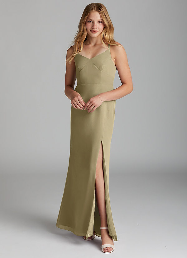 Azazie Becca Junior Robe Sirène en Mousseline de soie Vert Mousse image1