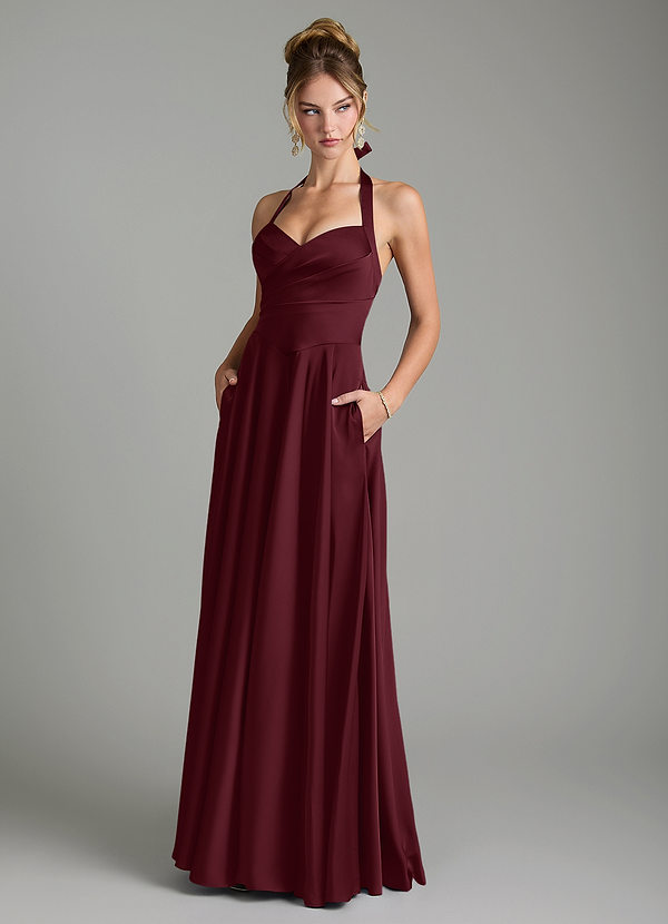 Azazie Tenaya Brautjungfernkleider A-Linie Herzausschnitt Stretch-Satin Kleid Cabernetrot image1