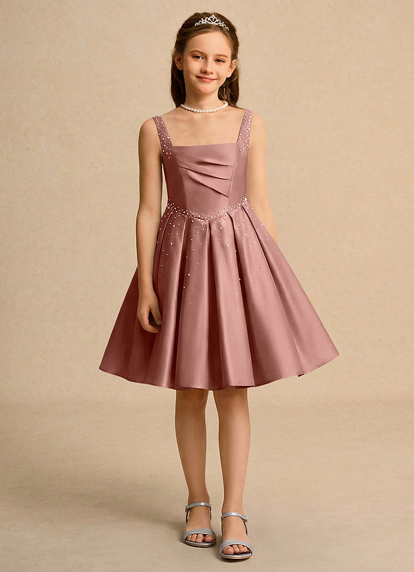 Azazie Jello Vestidos de Niña de Flores Vestido de Rosa De Cedro de Satin Mate de Princesa con Plisado image1