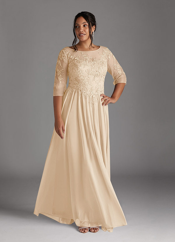 Azazie Harriet Mother of the Brides Dresses Champagne A-Line Scoop lace Mesh Dress image1