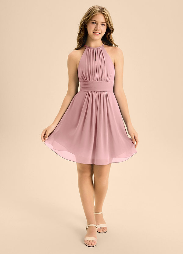Azazie Bonnie Junior Dusty Rose A-Line Pleated Chiffon Dress image1