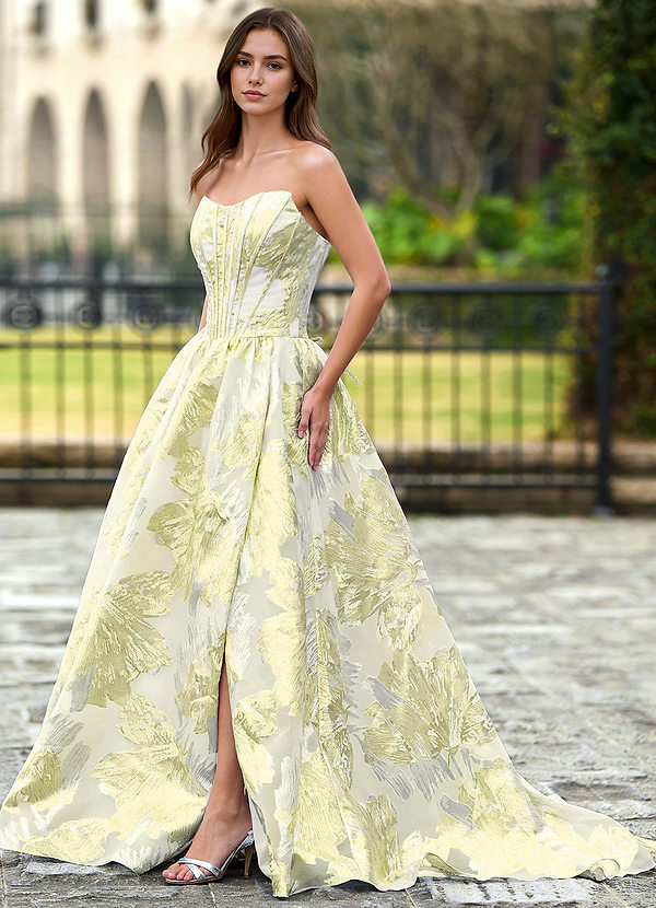 Thalia Champagne Enchanted Garden Lace-Up A-Line Prom Dress image1