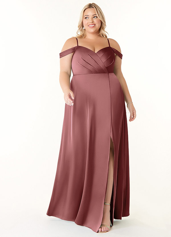 Azazie Ocean Brautjungfernkleider A-Linie V-Hals Gefaltet Stretch-Satin Kleid Amethyst image1