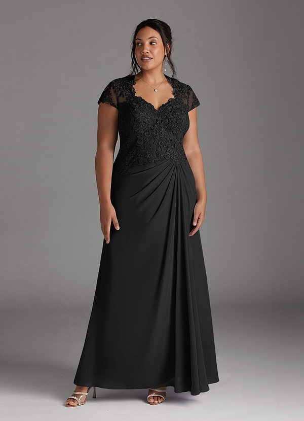 Azazie Junie Mother of the Brides Dresses Black A-Line Lace Chiffon Dress image1