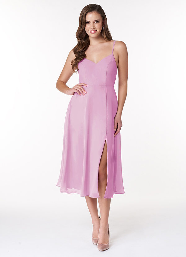 Azazie Clarissa Bridesmaid Dresses Candy Pink A-Line V-Neck Chiffon Dress image1