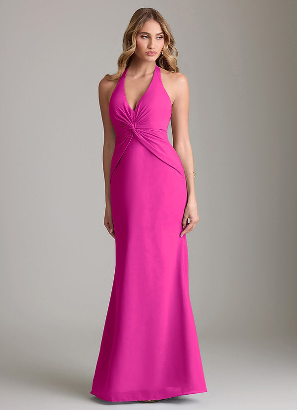 Azazie Valerie Bridesmaid Dresses Fuchsia Mermaid Pleated Chiffon Dress image1