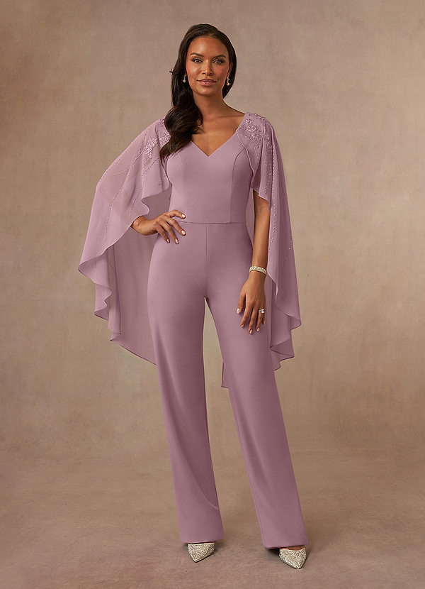 Illusion Neckline 3/4-Length Sleeve Jumpsuit Dusty Rose