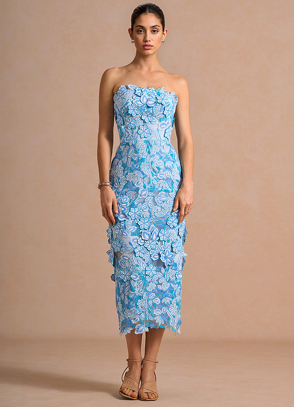 Della Blue Floral Multi Midi Dress Ready to Ship | Azazie