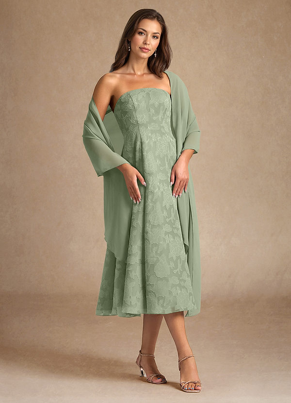 Azazie Lorain Vestidos de Madre de la Novia Vestido de Salvia Polvorienta de Devorado Floral de Corte En A con Plisado image1