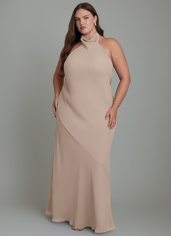 Azazie Velli Abiti da Damigella Abito Sirena in Chiffon Collo alto Taupe image1