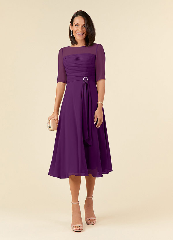 Azazie Naomi Mother of the Brides Dresses Grape A-Line Boatneck Pleated Chiffon Dress image1