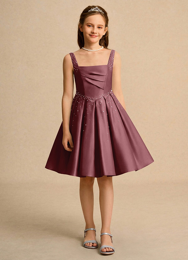 Azazie Jello Vestidos de Niña de Flores Vestido de Rosa Del Desierto de Satin Mate de Princesa con Plisado image1