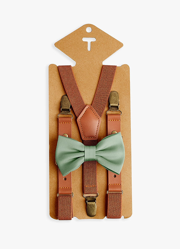 front Boy's Matching Matte Satin Pre-Tied Bow Tie & Suspenders Set