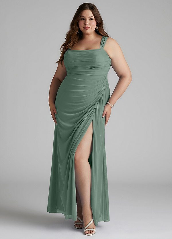 Azazie Jesaphine Bridesmaid Dresses Eucalyptus Sheath Ruched Mesh Dress image1