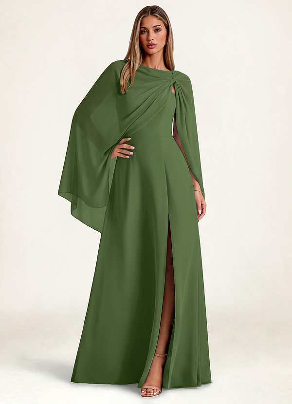 front Azazie Matching Long Flowing Chiffon Cape