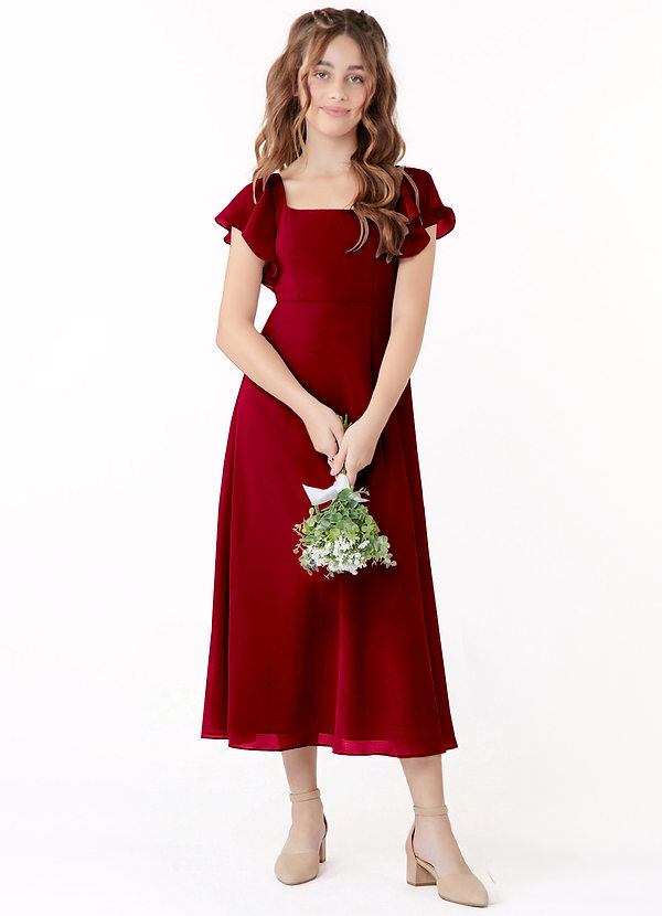 Azazie Bondi Junior Klä av A-Line i Chiffong Rynkad image1