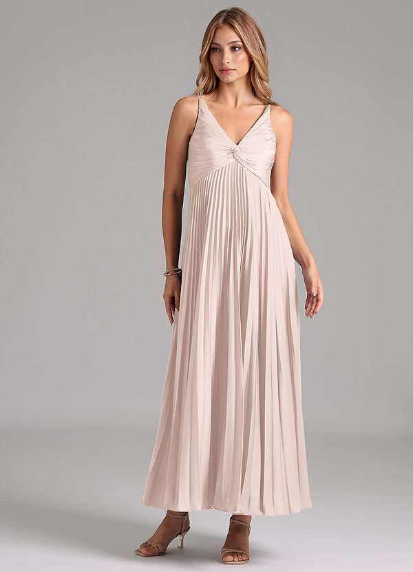 Azazie Raychelle Bridesmaid Dresses Blushing Pink A-Line Pleated Stretch Satin Dress image1