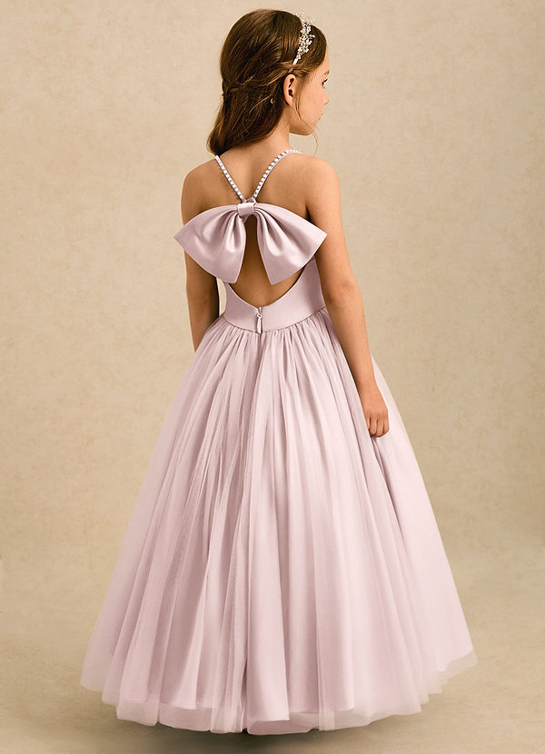 Azazie Aurora Blumenkinder Kleider A-Linie Schleifen Tüll Kleid Zartrosa image1