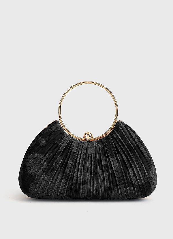front Matching Color Floral Burnout Pleated Handbag