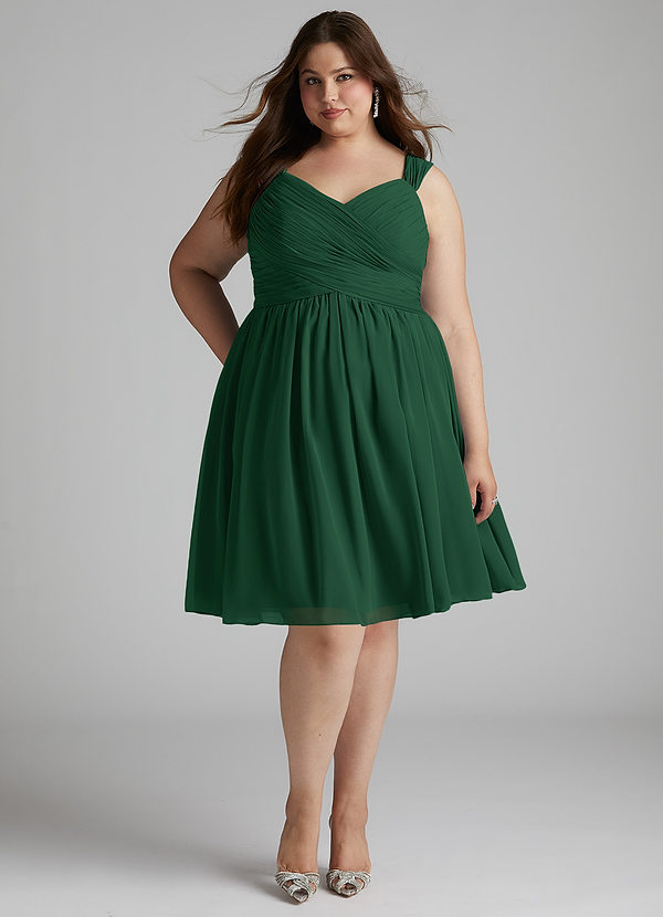 Azazie Angie Robes Demoiselle d'honneur Robe Trapèze en Mousseline de soie Corset Vert Foncé image1