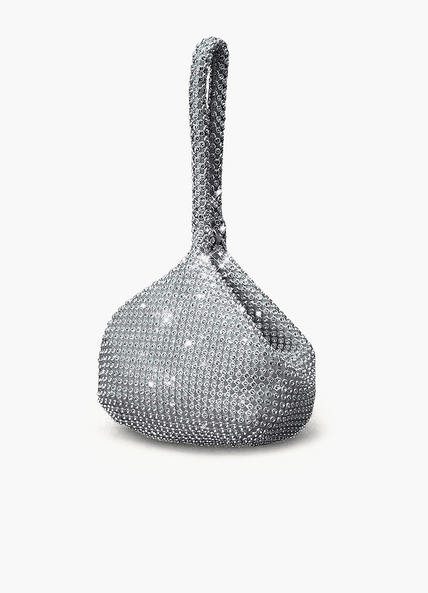 front Bolso de noche de muñeca con cremallera y diamantes de imitación brillantes y delicados