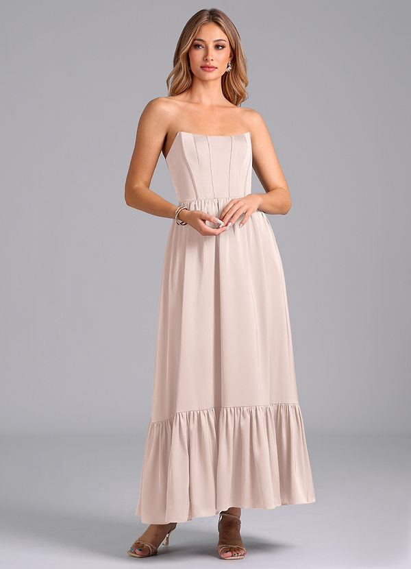 Azazie Leilana Bridesmaid Dresses Blushing Pink A-Line Corset Stretch Satin Dress image1