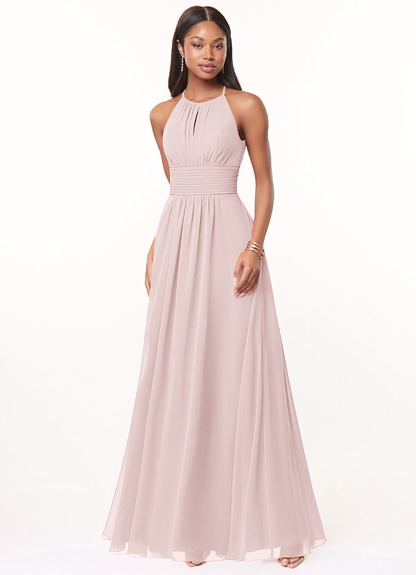 Azazie Bonnie Bridesmaid Dresses Blushing Pink A-Line Keyhole Ruched Chiffon Dress image1