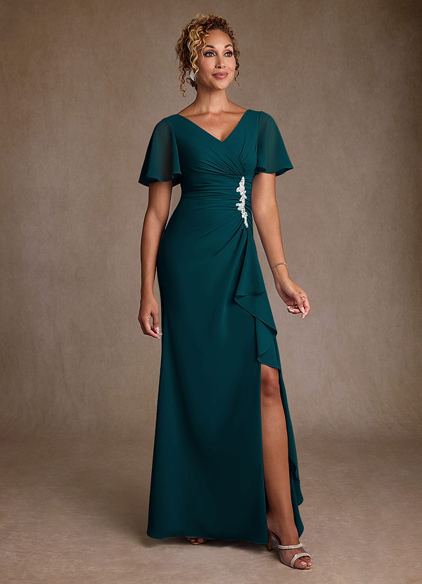 Azazie Suffolk Abiti da Mamma Sposa Abito A-Line in Chiffon Plissettato Pino image1