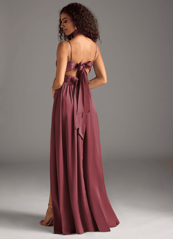Azazie Zeya Brautjungfernkleider Eine Linie Plissee Stretch-Satin Kleid Merlot image1