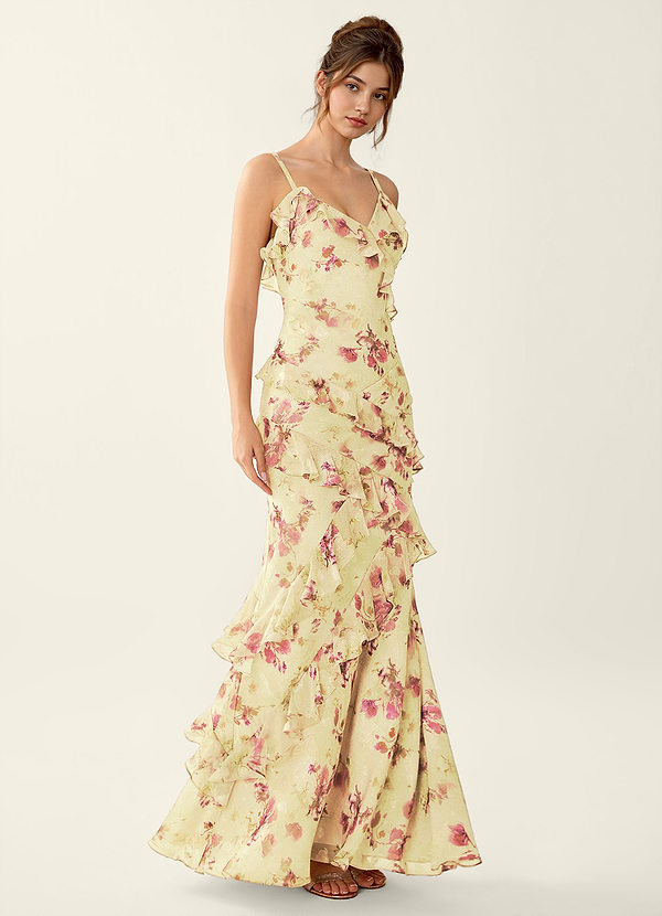 Rosabelle Light Yellow Lace V-neck Open Back Mermaid Prom Dress image1