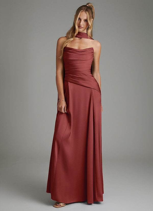 Azazie Gabriela Brautjungfernkleider A-Linie Korsett Stretch-Satin Kleid Terrakotta image1