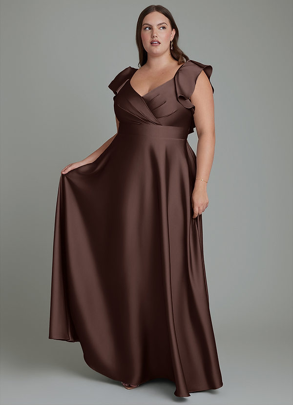 Azazie Leilani Brautjungfernkleider A-Linie Gestreift Stretch-Satin Kleid Ganache image1