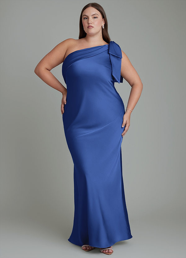 Azazie Yuanna Abiti da Damigella Abito Sirena in Raso Elasticizzato Monospalla Blu Reale image1