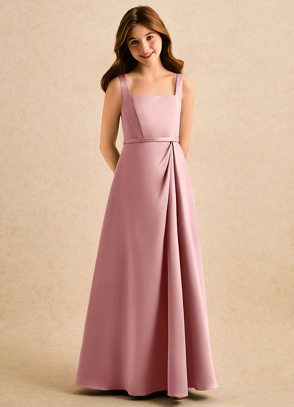 Azazie Emiko Girls Formal Abiti da Damigella Bambina Abito A-Line in Raso Opaco Plissettato Rosa Polverosa image1