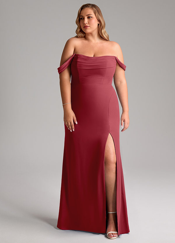 Azazie Saige Vestidos Dama de Honor Vestido de Granada de Gasa de Corte en A Convertible con Vestidos sin tirantes image1