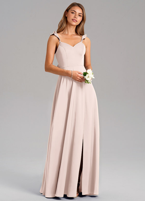 Azazie Everett Bridesmaid Dresses Blushing Pink A-Line Stretch Satin Dress image1